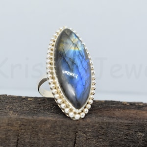 Labradorite Ring, 925 Silver Ring, Marquise Stone Ring, Statement Ring, Labradorite Jewelry, Boho, Dainty Ring, Christmas Sale, Engagement