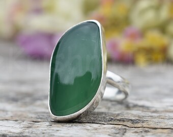 Green Onyx, Sterling Silver Ring, Onyx Jewelry, Wave Ring, Simple Band Ring, Green Stone Ring, Wave Shape Ring, Gift Ring, Christmas Gift