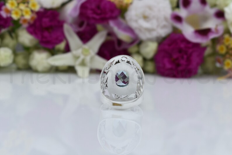 Designer Blue Topaz Gemstone Ring Oval Shape Ring Sterling Silver Ring Faceted Gemstone Ring Bezel Set Ring Dainty Ring Statement Ring