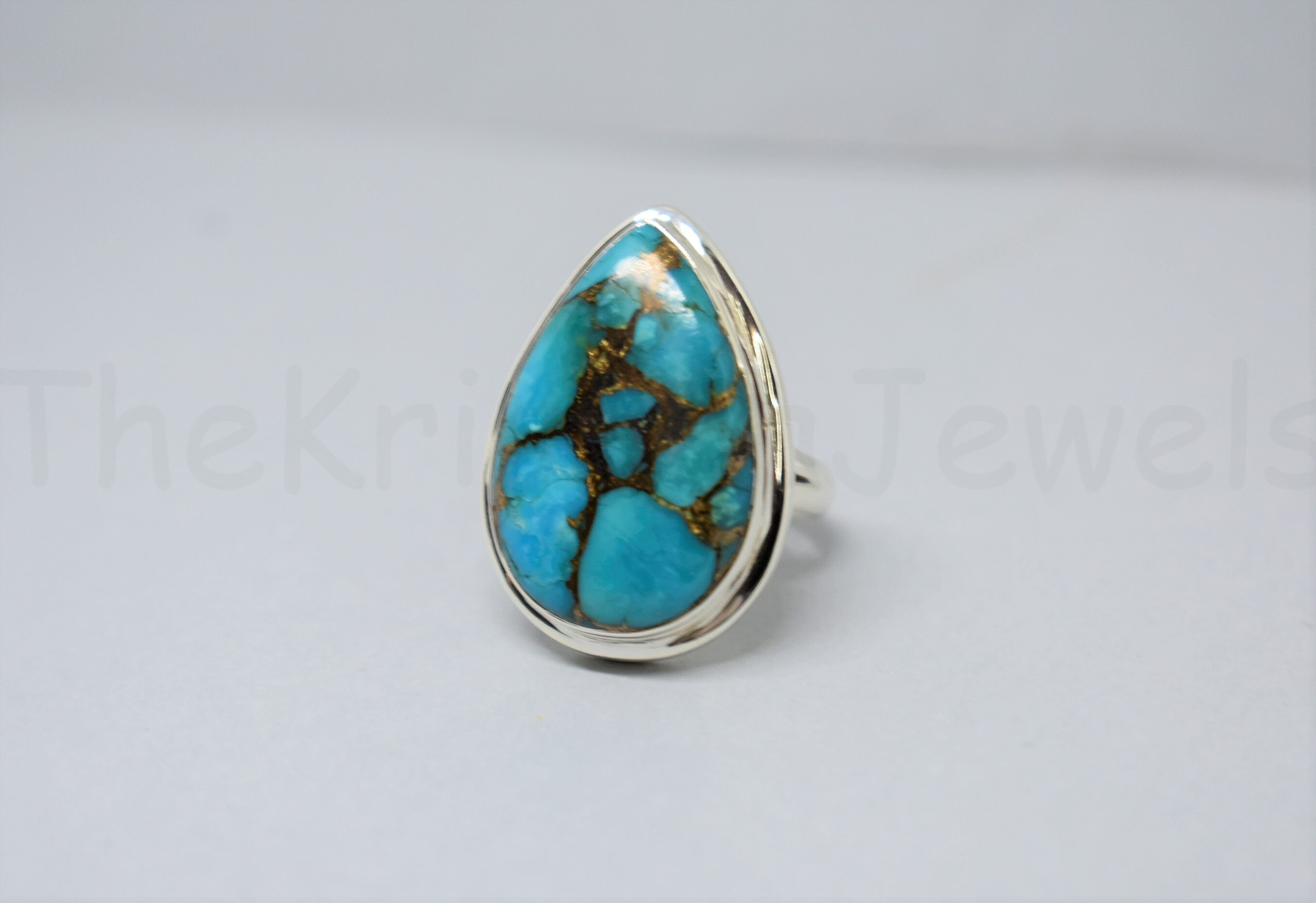 Blue Cooper Turquoise Ring 925 Sterling Silver Ring Pear - Etsy