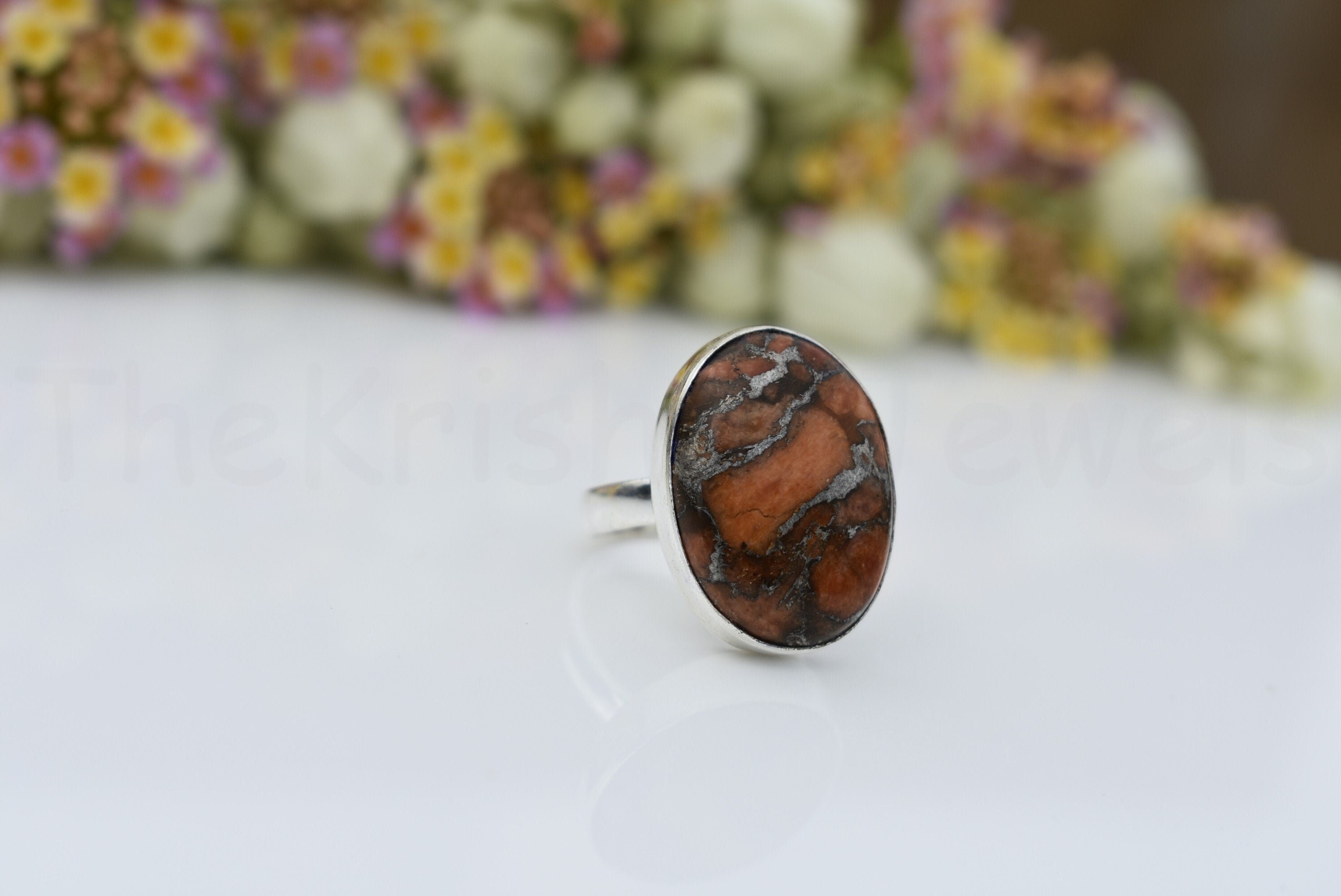 Orange Turquoise Ring Sterling Silver Ring Oval Stone Ring Etsy