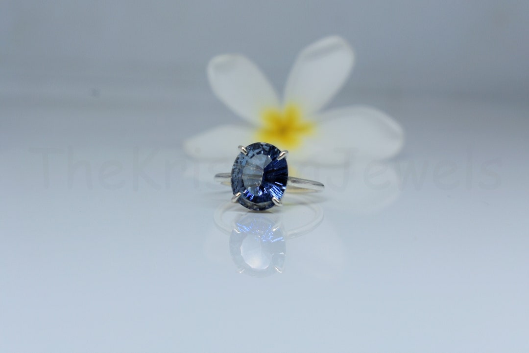 Natural Blue Star Sapphire & Mystic Topaz Sterling Silver 925 Ring – Oval Cut, Handmade