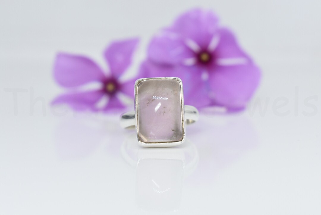Simple Rose Quartz Ring, Pink Rose Quartz, Cushion Gemstone Ring