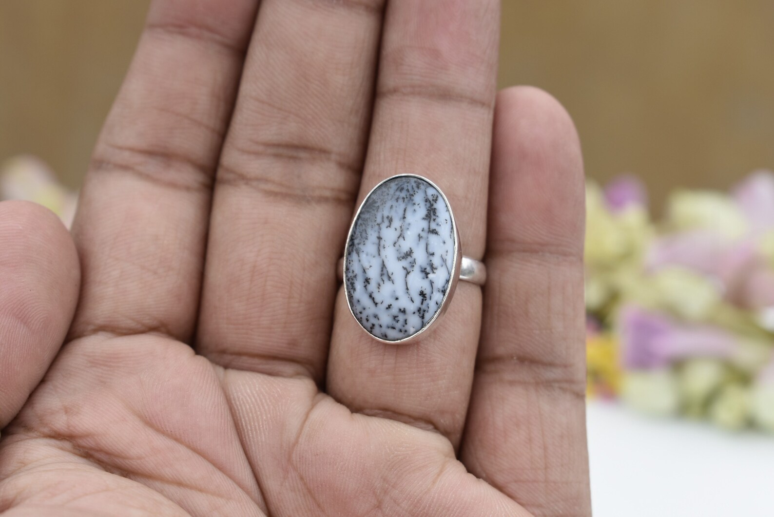 •DENDRITIC OPAL - MEDIUM OVAL• sterling silver pendant