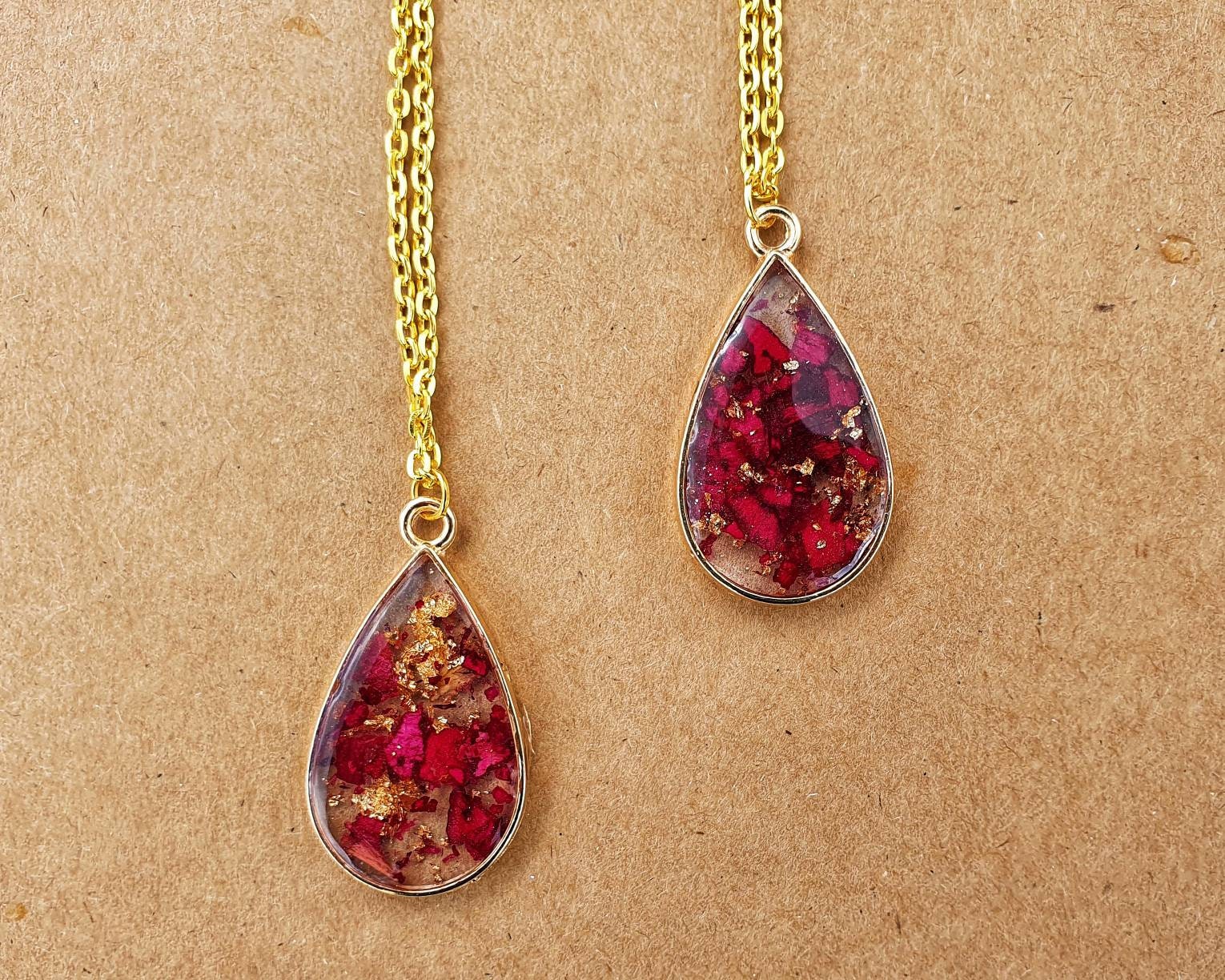 Resin Real Rose petal necklace gold coloured handmade gift Etsy