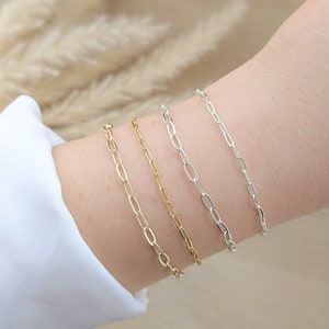 minimalist paperclip bracelet, dainty adjustable thin chainlink bracelet for stacking and layering, simple everyday jewelry for her