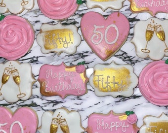 Pink Birthday Royal icing cookies!|| Decorated Cookies || Laura'sCookieFiesta