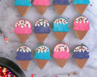 Ice Cream Cones -Royal icing sugar cookies || Decorated Cookies || Laura'sCookieFiesta