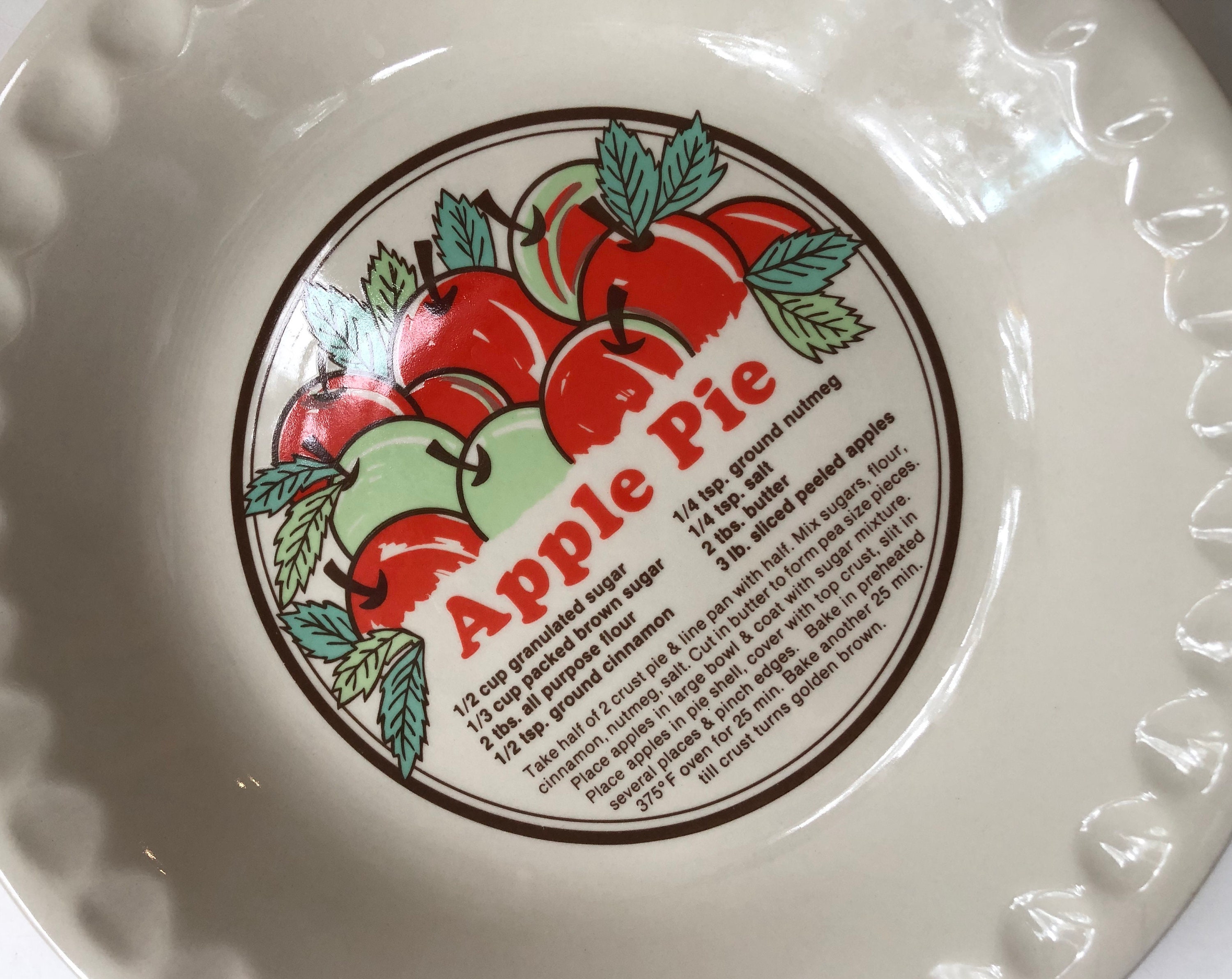 Apple Pie Recipe Ceramic Pie Dish Circa 1980s/1990s 11 Etsy