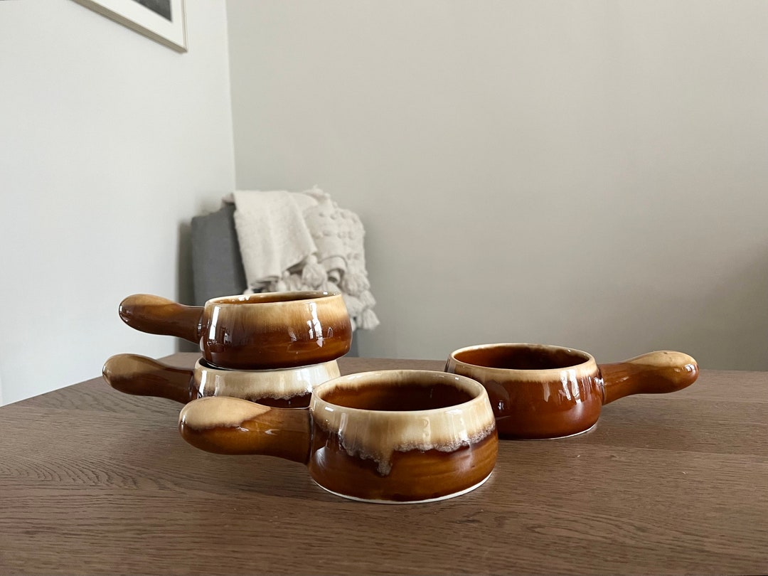 Retro French Onion Soup Crocks, Set of 4 Circa 1970s Made in Korea Drip