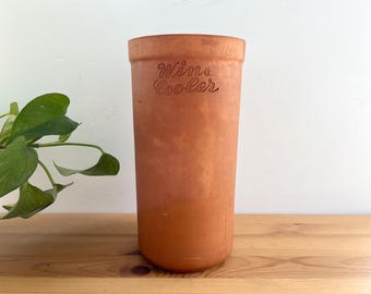 Vintage Terracotta Wine Bottle Cooler with Script Motif | Made in Italy