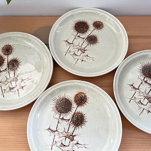 Vintage Sarreguemines Stoneware Plates with Thistle Pattern, Set of 4 | France 1970s