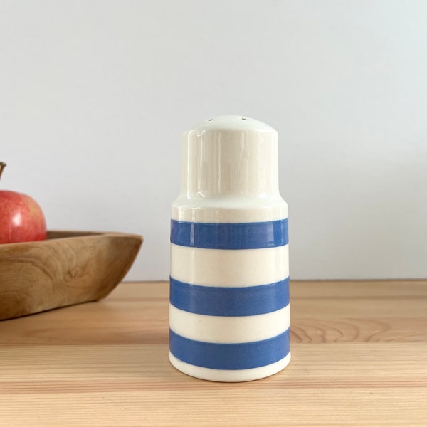 Carrigaline "Colleen" Salt or Pepper Shaker with Blue Stripe | Made in Ireland | Original Stopper, No Markings | Irish Pottery, County Cork