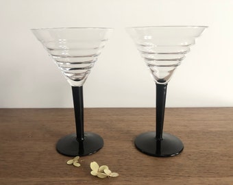 Vintage Martini Glasses, Black-Stemmed, Set of 2 | Circa 1990s | Vintage Barware, Retro, Gift for Him, Gift for Her, New Year's, Art Deco