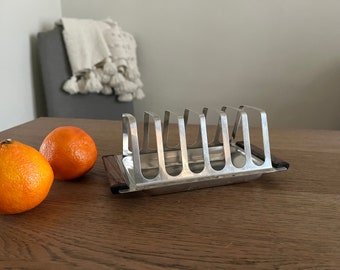 Vintage Toast Rack, Stainless Steel with Wooden Handles | Made in Denmark Circa 1970s | Breakfast, Brunch, Mother's Day, Christmas, Holidays