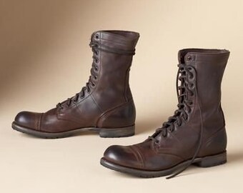 brown leather military boots mens