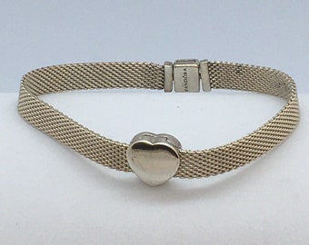 PANDORA Reflexions Mesh Bracelet Simple Heart Charm Sterling Silver 925 Hallmark