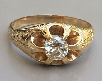 1880s Victorian 14k Yellow Gold 0.55ct Diamond Antique Ring Handmade American