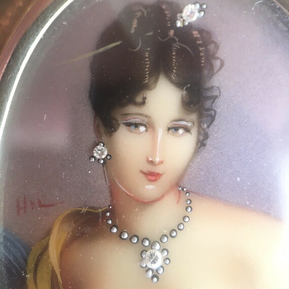 Framed 18 Karat gold Portrait of Lady in White Dr… - image 3