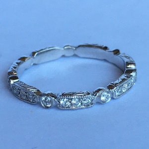 Platinum Art Deco Style Full Cut Round Diamond Eternity band American size 6