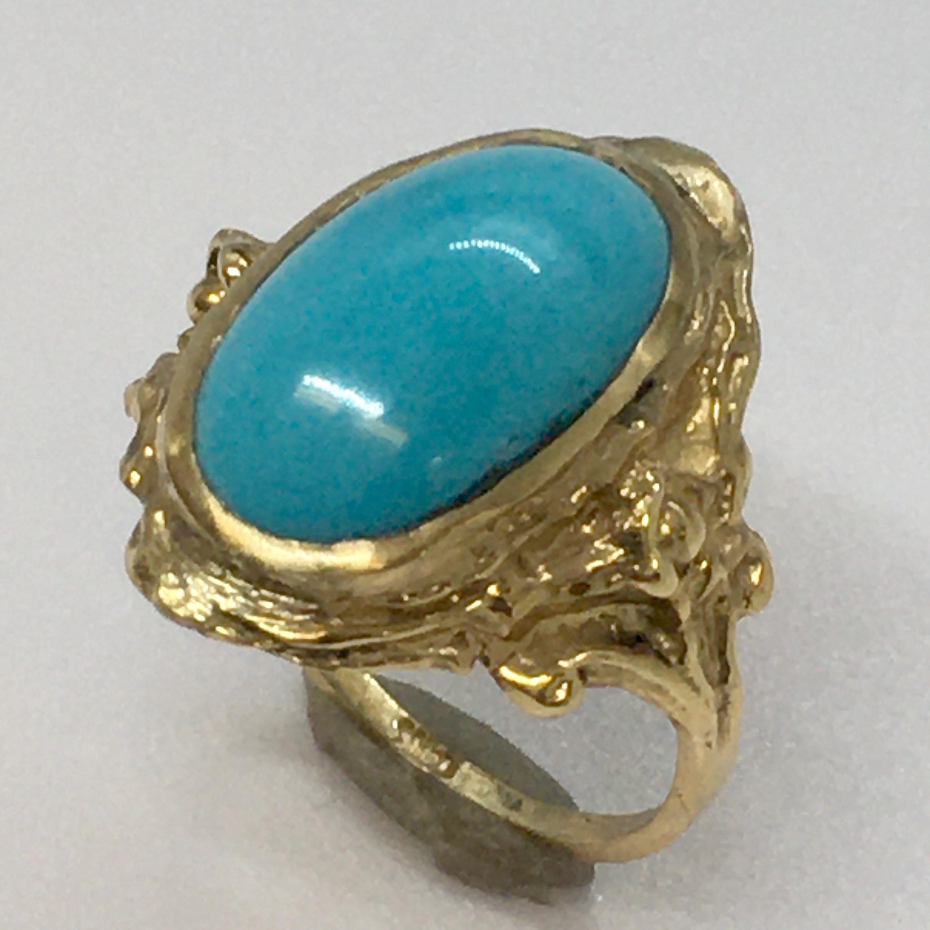 Vintage 14K Gold Persian Turquoise Ring - Retro Cocktail Ring, Size 5. ...