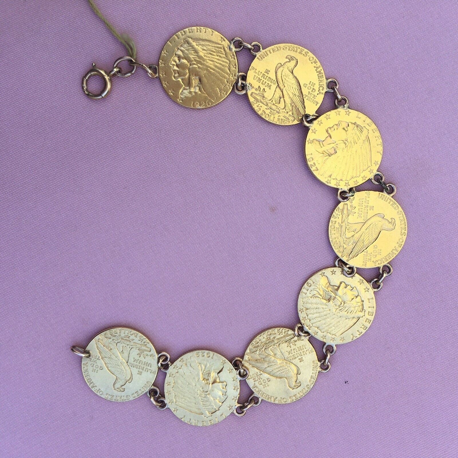 Art Deco Indian Head US Gold COIN Bracelet American Made 36.3 Gram