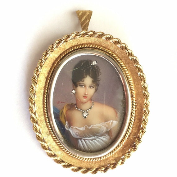 Framed 18 Karat gold Portrait of Lady in White Dr… - image 7