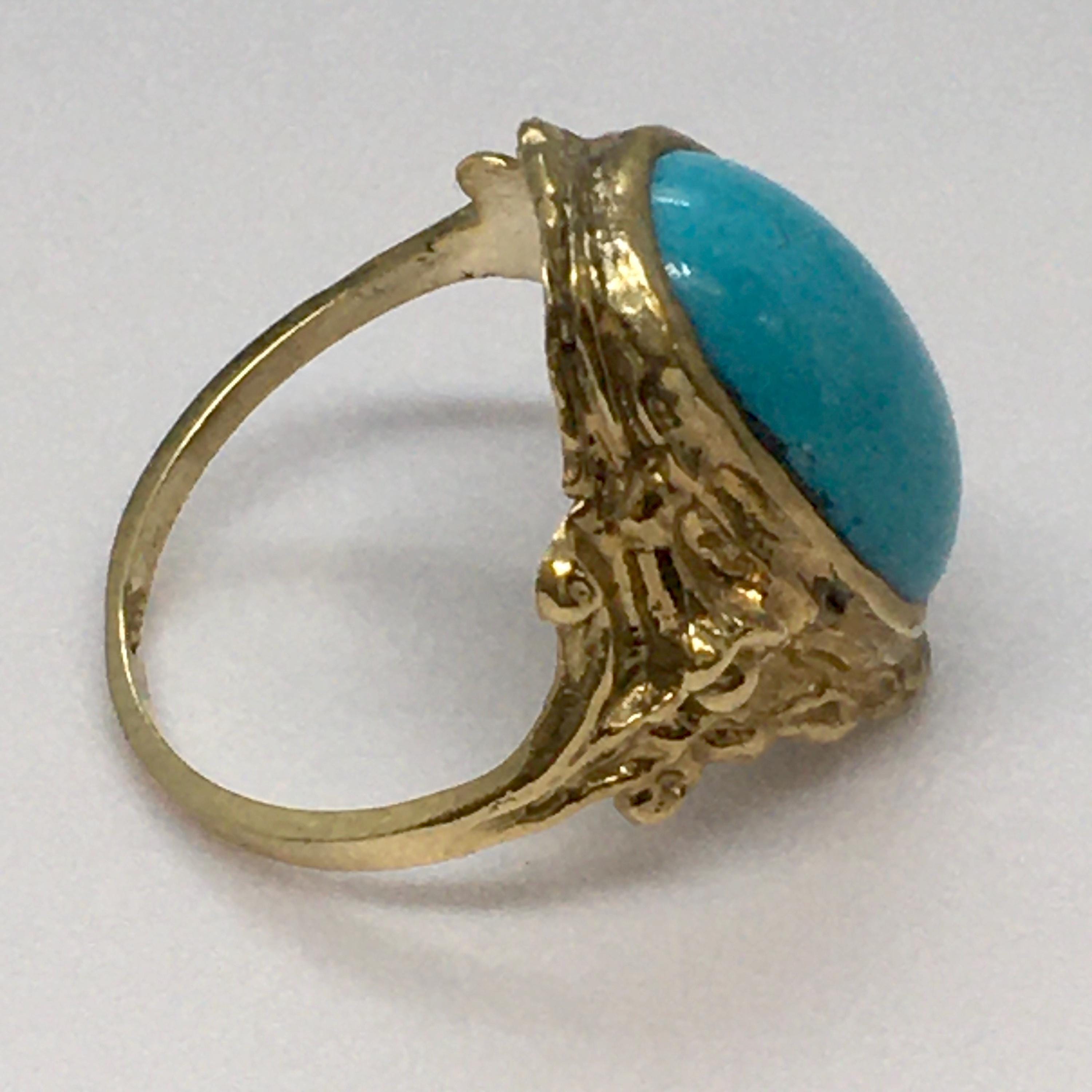 Vintage 14K Gold Persian Turquoise Ring - Retro Cocktail Ring, Size 5. ...