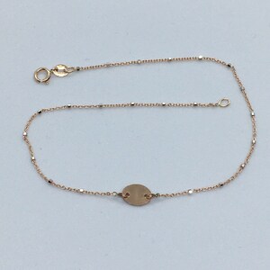 14 Karat Rose Gold With White Gold Beads Name Plate10 Inch Anklet