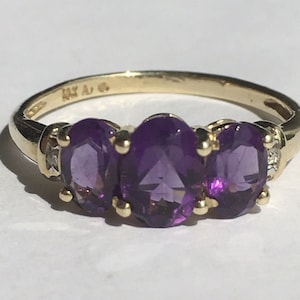 10k Yellow Gold Oval Faceted Amethyst Diamond Ring