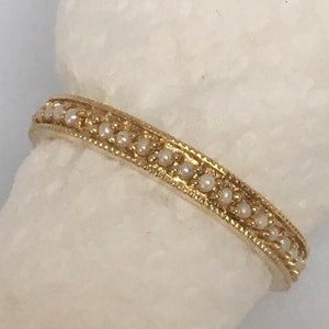 14 Karat Yellow Gold Lady&#39;s Pearl 2.5mm Wide Eternity Band Size 6