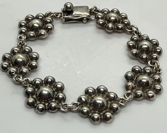Vintage Mexico 925 sterlingzilveren bubbelpaneelarmband 7 panelen bloemenkraal schakelarmband 27,5 gram 7,5 inch landgoedsieraden