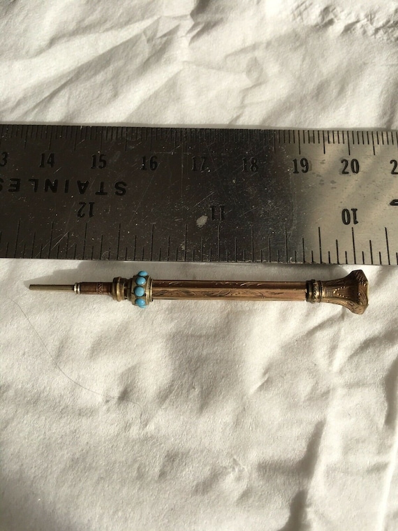 Antique 1800's Gold Mechanical Pencil Turquoise Jeweled - Etsy