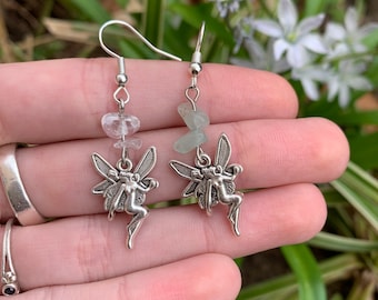 earrings „amelia“ crystal fairy pendant silver aventurine amethyst tigerseye clear quartz rose quartz unakite