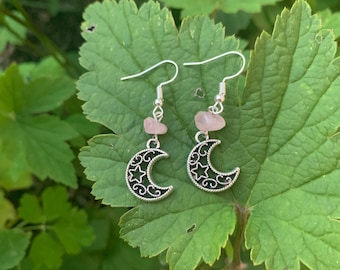 earrings „ophelia“ silver moon embellishment crystal earrings tigers eye rose quartz clear quartz aventurine amethyst unakite