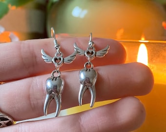 earrings „toothfairy“ silver tooth charm flying tooth heart earrings