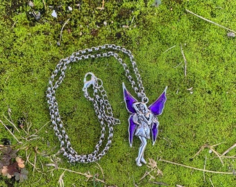necklace „mona“ silver chain fairy pendant purple wings necklace