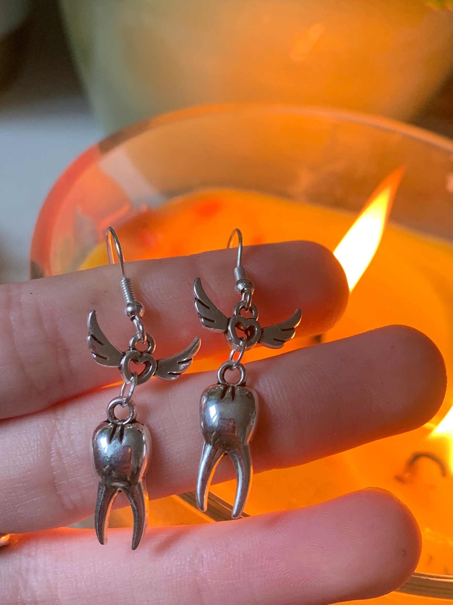 Earrings toothfairy Silver Tooth Charm Flying Tooth Heart Etsy