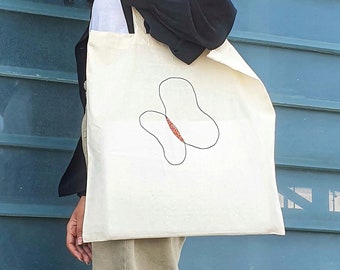 Tote Bag, Hand and Machine embroidered organic cotton. Eco - Friendly