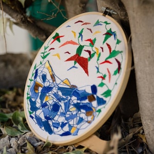Abstract Landscape Textile Wall Hanging Original Abstract Embroidery, Hand Embroidered Modern Embroidery Art Fiber