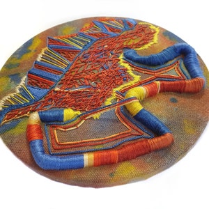 3D Abstract Embroidery, Colorful Embroidery Design, Fiber Art, Embroidered Painting Mixed Media Wall Hanging Textile Wall Decoration