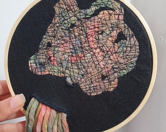 Colorful Fiber Wall Art, Embroidered Hoop, Eclectic Textile Decor