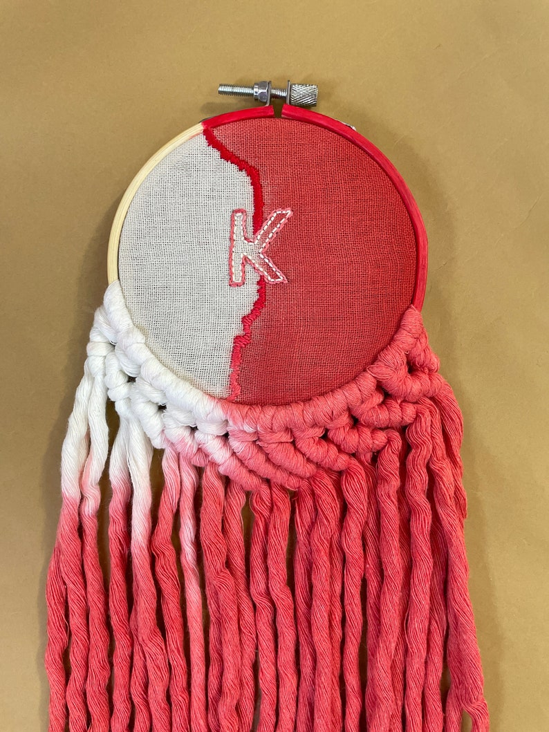 Personalized Embroidery Tapestry Custom Gift for Kids Embroidery Name Personalised Boho Wall Decor Embroidered Letter Hoop Custom Sign Decor Coral
