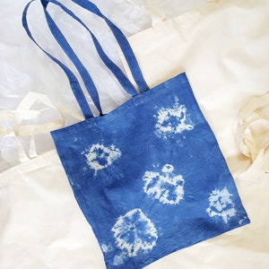 Blue Tie Dye Tote Bag, organic cotton. Eco - Friendly