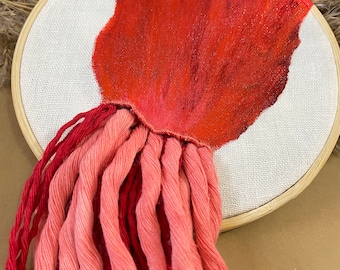 Acrylic Painting on Embroidery Hoop, Modern Fiber Arts, Modern Boho Decor