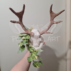 Epipremnum aureum フェイクアントラーディスプレイ、手作りオリジナル彫刻、ツタ植物自然ギフトオリジナルオークウォールアート、送料無料
