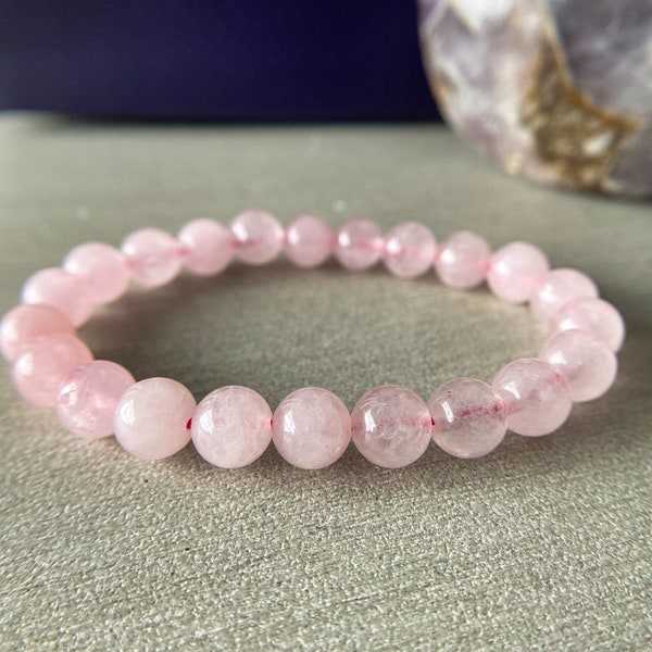 Noble Rose Quartz Bracelet Beaded Bracelet for Love by ASANA Natural Rose Quartz Crystal Bracelet Pink Bracelet for Self Love Compassion