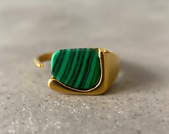 Malachite Ring Gemstone Ring 18k Gold - Malachite Ring by ASANA -  Green Crystal Ring for Women - Malachite Jewelry