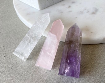 Crystals For Anxiety & Stress - Best Crystal Points for Calming a Depression - Amethyst, Clear Quartz, Rose Quartz Gems Anxiety Crystals Set