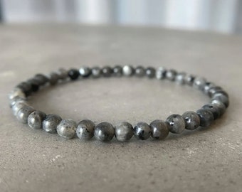 Black Labradorite Bracelet 4mm Crystals for Strength and Intuition Natural Black Labradorite Small Beaded Bracelet 4mm elegant beads ASANA